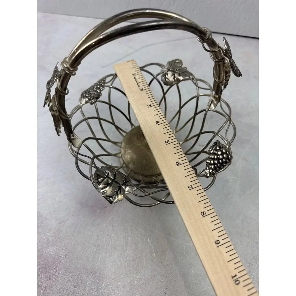 Godinger Vintage Silver Plated Wire Basket Grape Leaf Decorative Display Bowl Sm